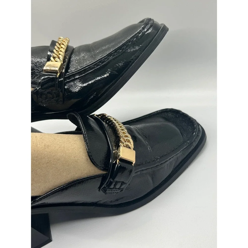 ASOS Black and Gold Heeled Mules Size 9 Classic Loafer Closed Toe Preppy